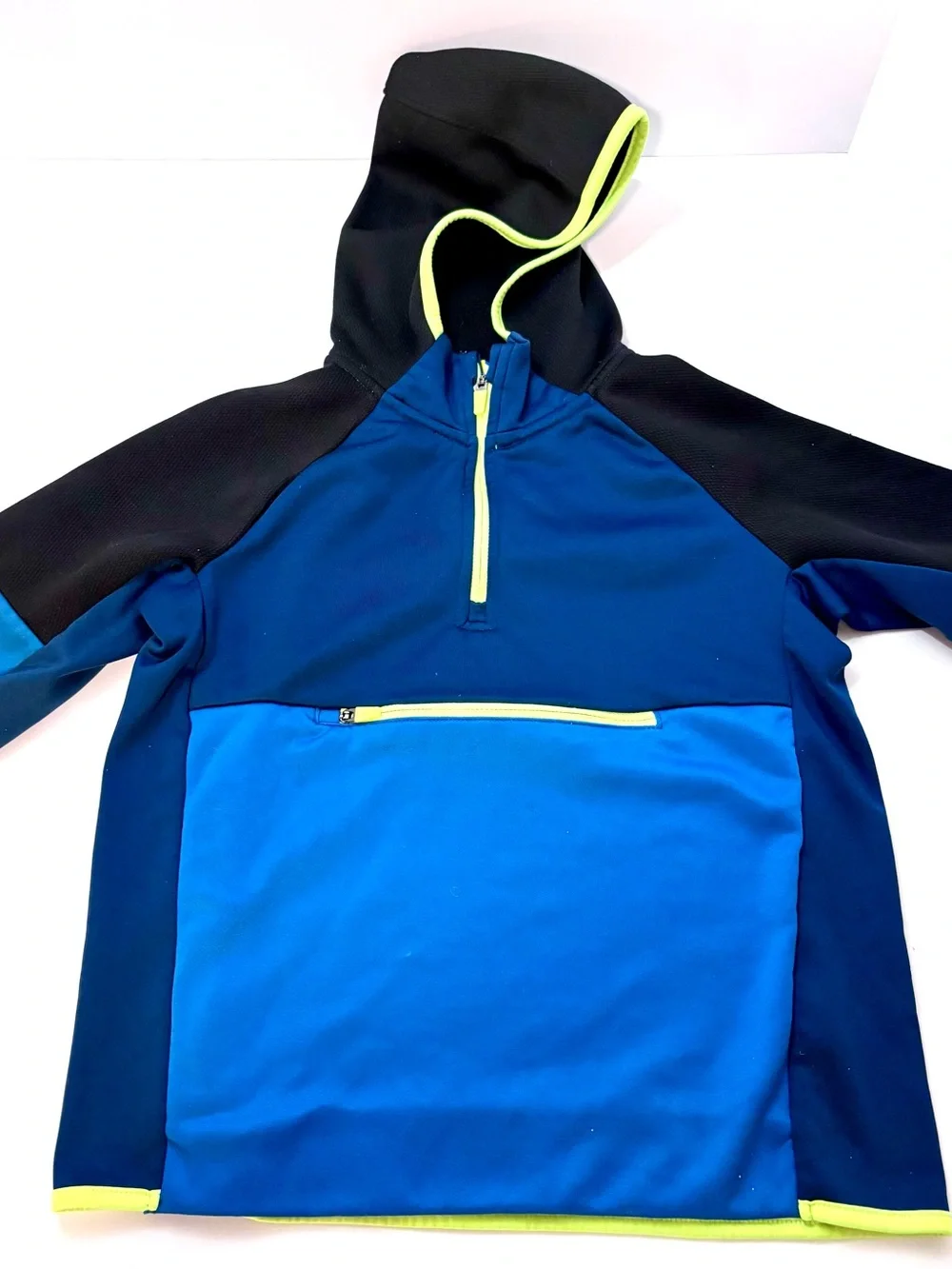 Kids Blue and Neon Tech Fleece Set Matching Hoodie and Pants. Size M/8